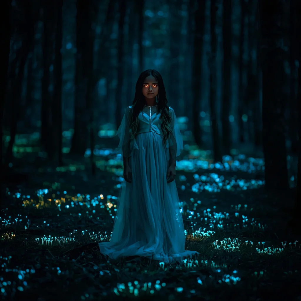 Beautiful Girl Portrait: Mystical in a Bioluminescent Forest at Night | prompt for traditional look for girl chatgpt instagram — AI image prompt