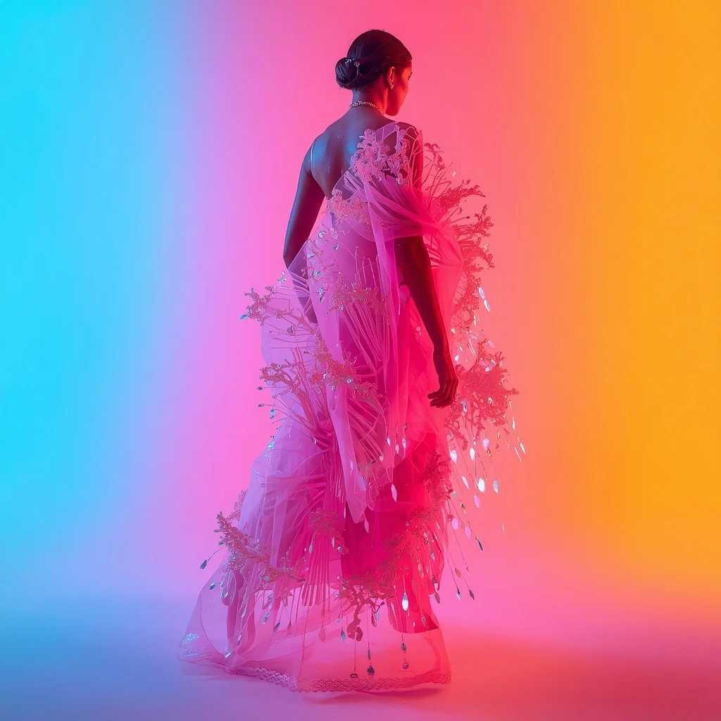 Fiber-Optic Coral Reef: Glowing Organza Saree | trending prompt copy paste instagram — AI image prompt