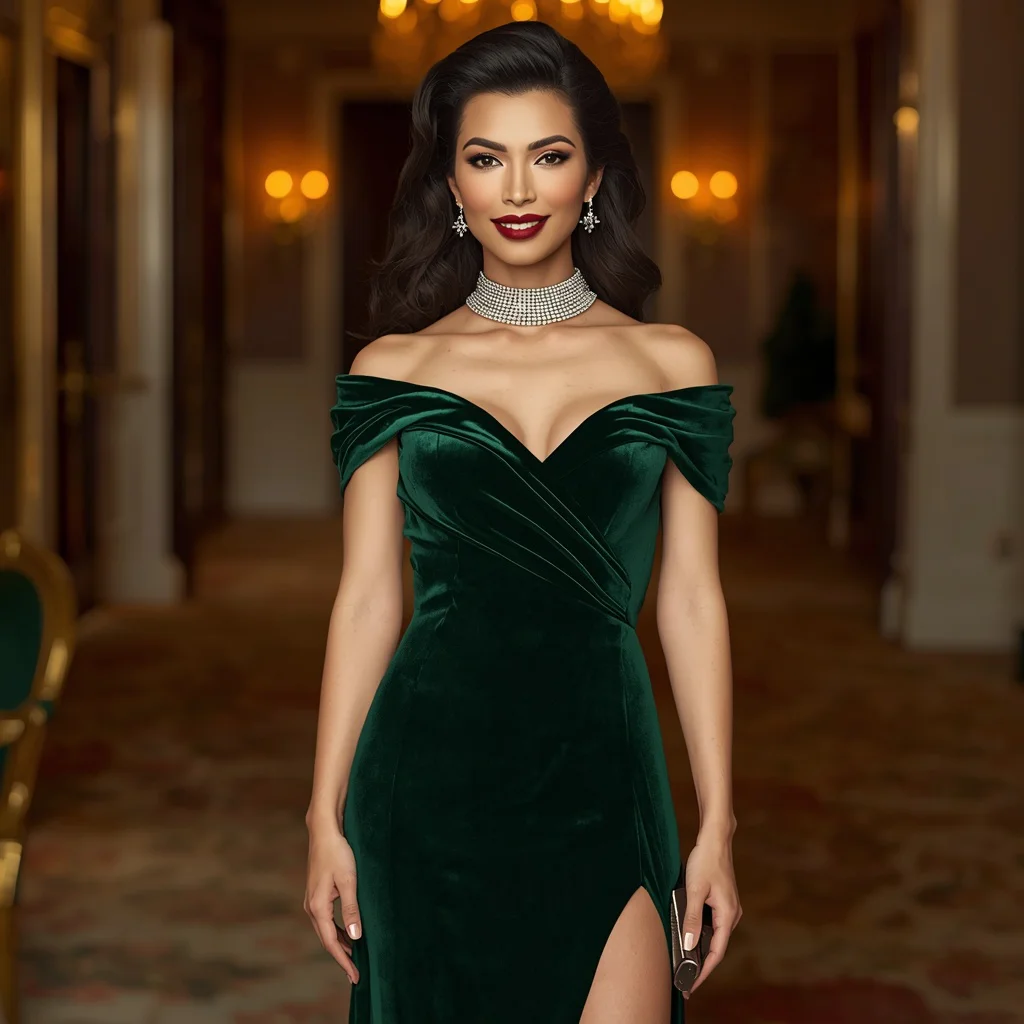 Elegant Winter Gala: A Luxurious Velvet Evening Gown — AI image prompt