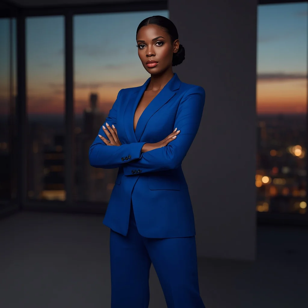 Empowered Professional in a Cobalt Blue Pantsuit — AI image prompt