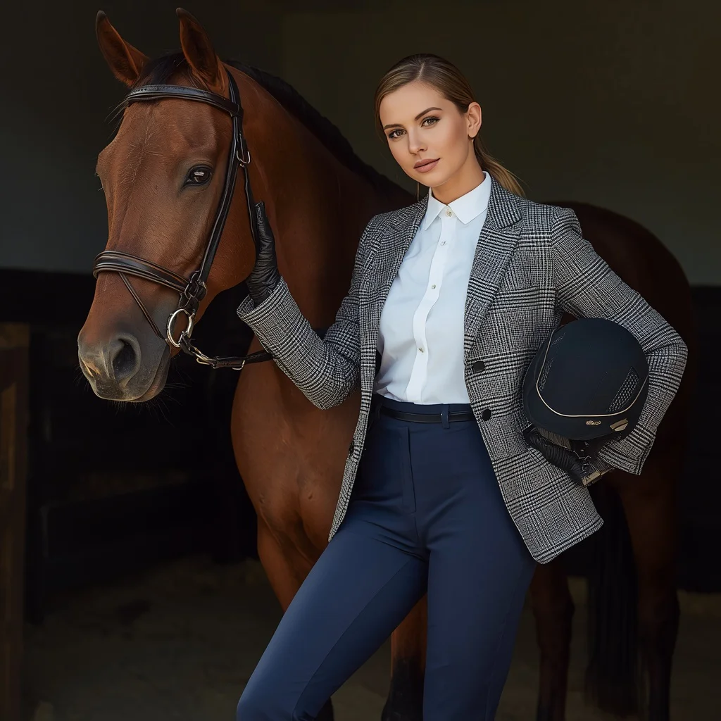 Equestrian Style Icon: A Sophisticated Western Riding Ensemble — AI image prompt