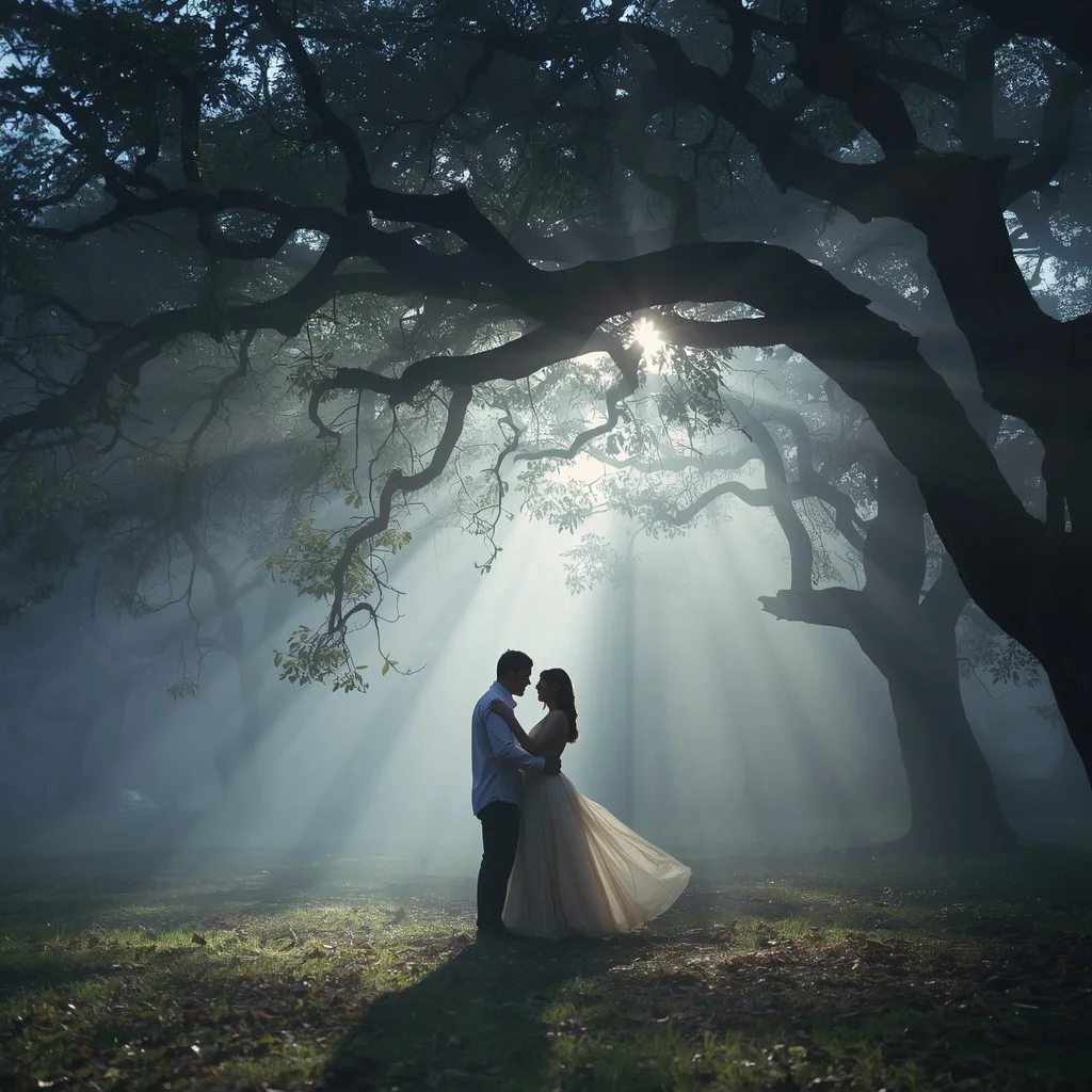 Romantic Dance in a Misty Forest at Dawn — AI image prompt