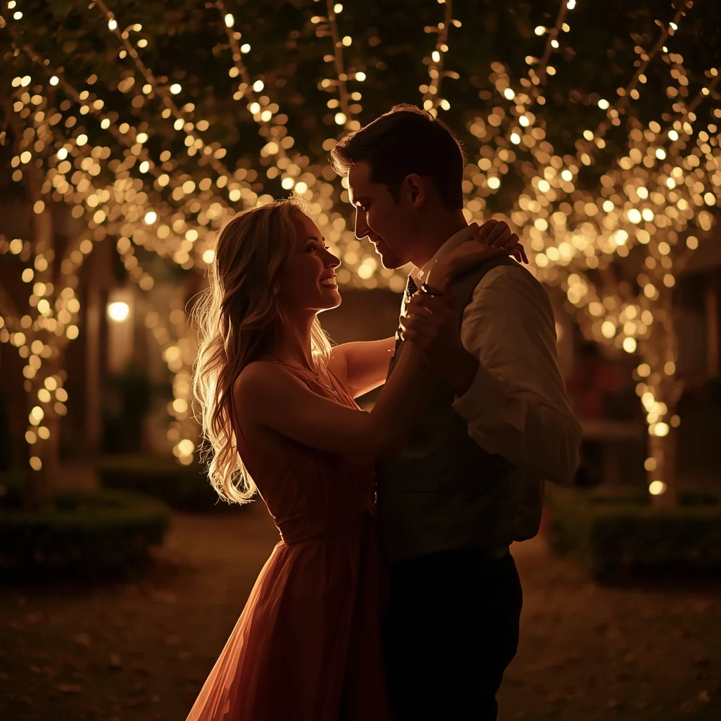 Romantic Dance Under Sparkling Fairy Lights — AI image prompt