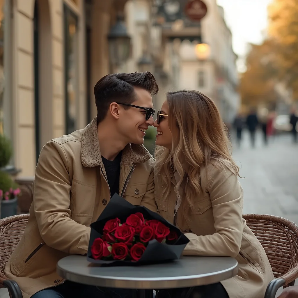 Romantic European Cafe Couple Lock Screen Wallpaper — AI image prompt