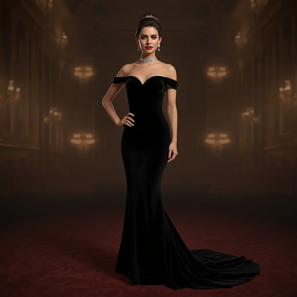 Sophisticated Opera Night: A Classic Black Velvet Gown — AI image prompt